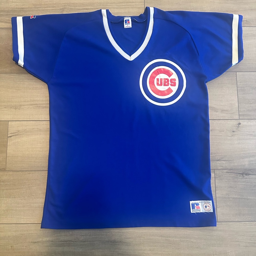 Russell Athletic Chicago Cubs Blue V‑Neck Jersey with White Trim